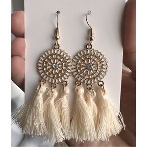 🆕 Boho White/Cream Gold Dangle Earrings